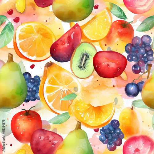 Seamless Fresh Fruit Pattern. Generative AI.