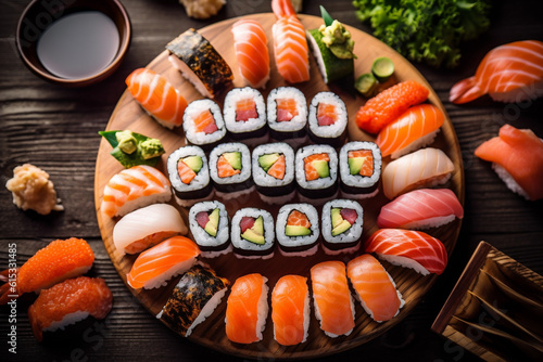 sushi fresh roll food asian japanese healthy rice seafood fish. Generative AI.