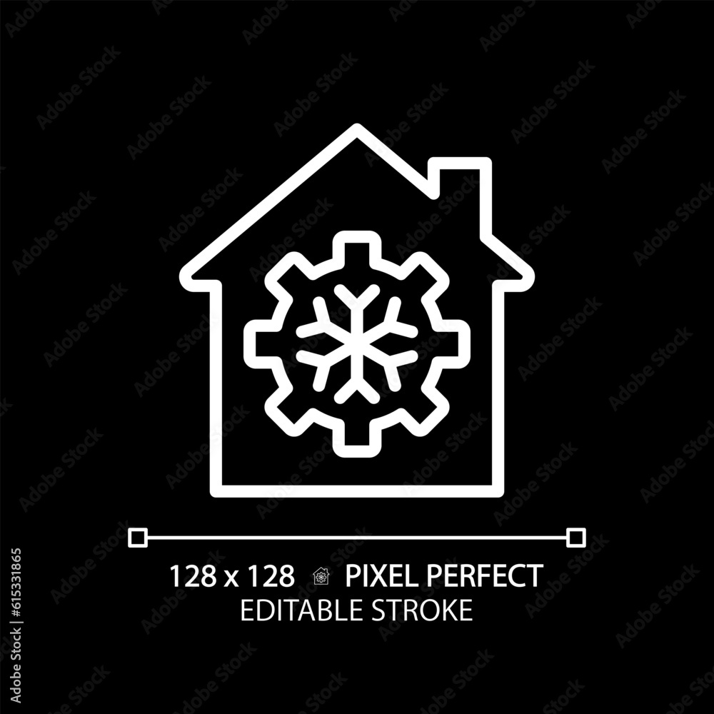 General cooling white linear icon for dark theme. Air conditioning system. Climate control. Smart home. House appliance. Thin line illustration. Isolated symbol for night mode. Editable stroke General cooling white linear icon for dark theme. Air conditioning system. Climate control. Smart home. House appliance. Thin line illustration. Isolated symbol for night mode. Editable stroke