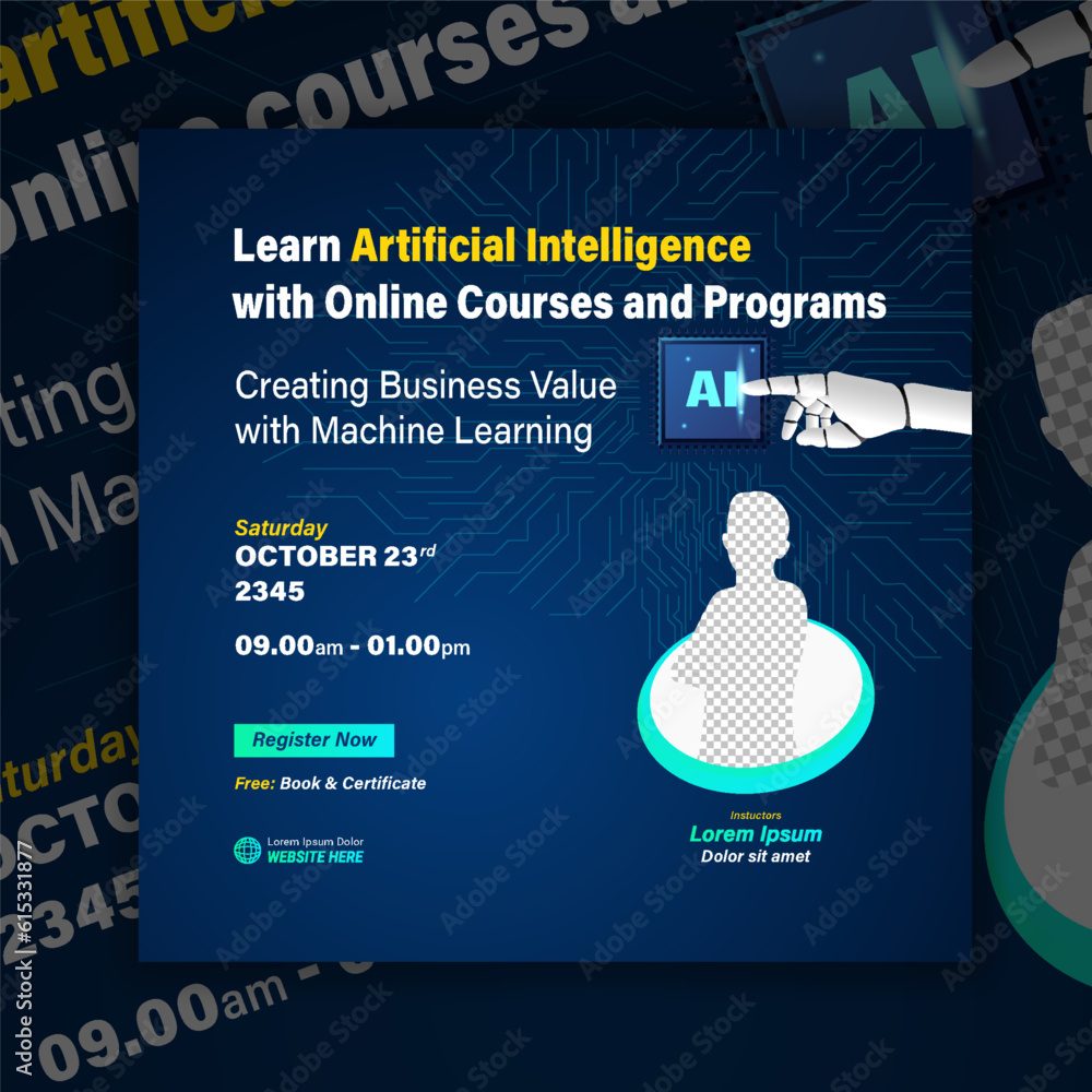 Business social media content artificial intelligence webinar template ...
