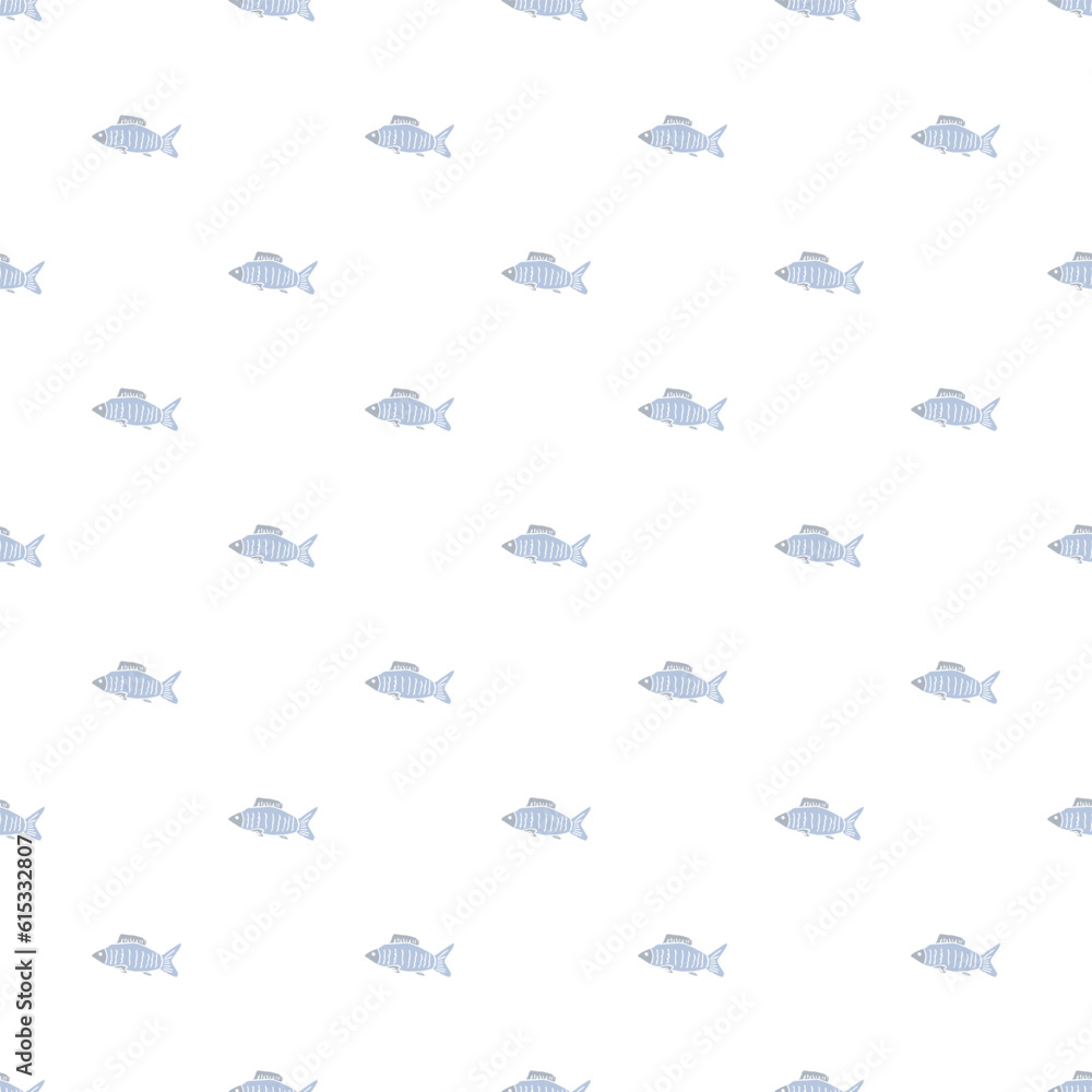 Seamless fish pattern. Drawn fish background. Seafood illustration