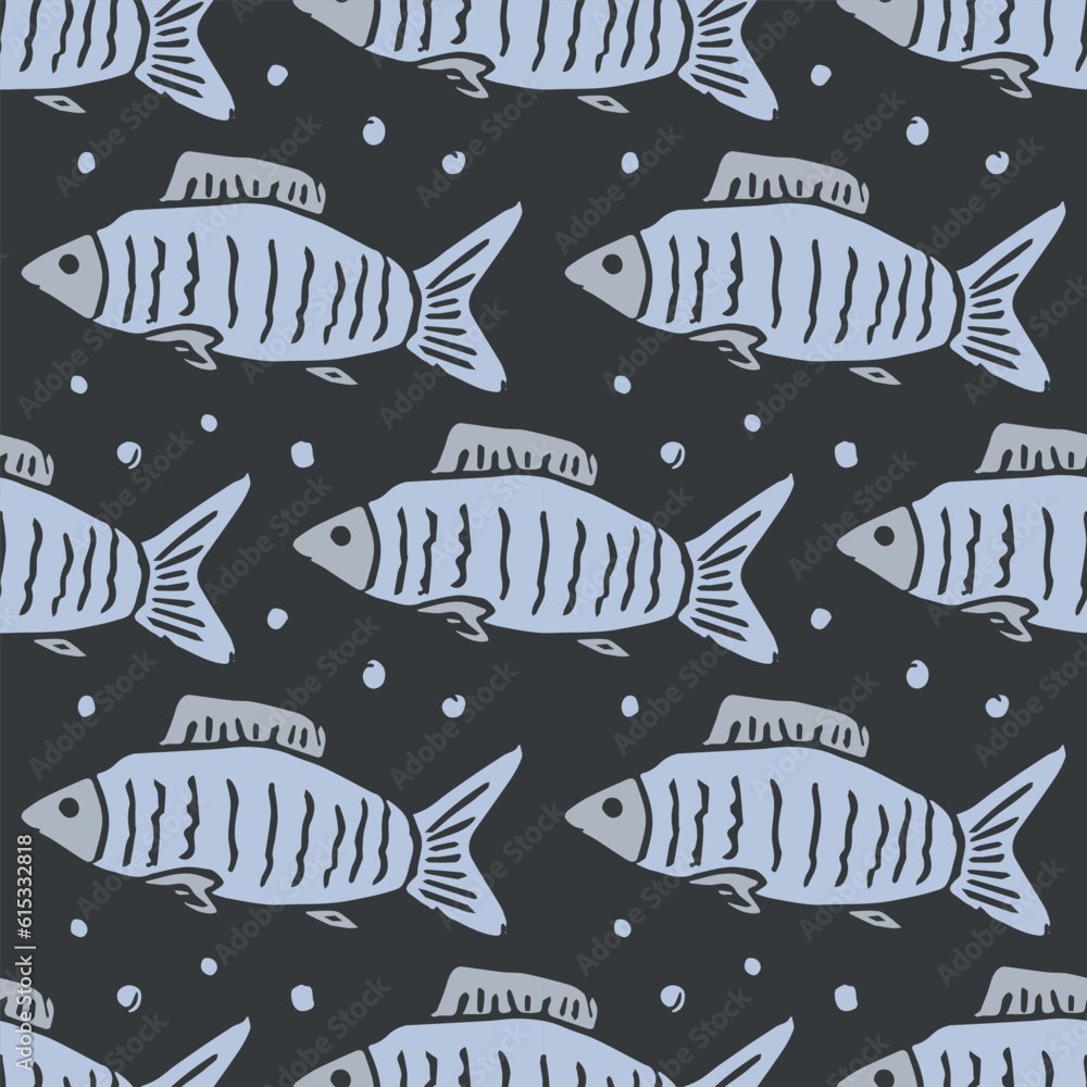 Seamless fish pattern. Drawn fish background. Seafood illustration Seamless fish pattern. Drawn fish background. Seafood illustration
