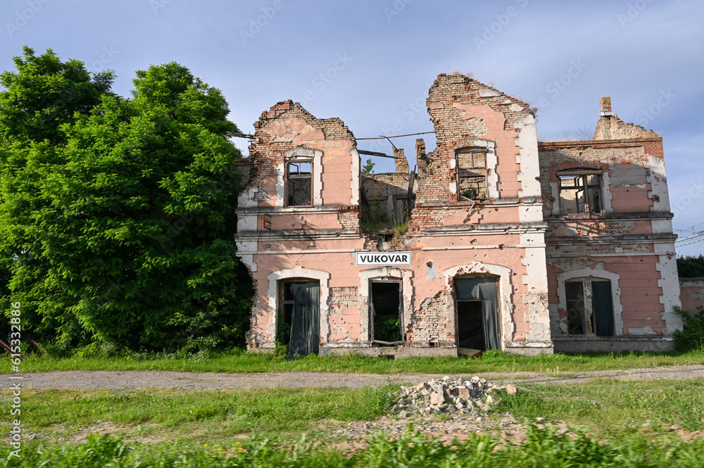 Ruined building in Vukovar, Croatia. A symbol of war and destruction.