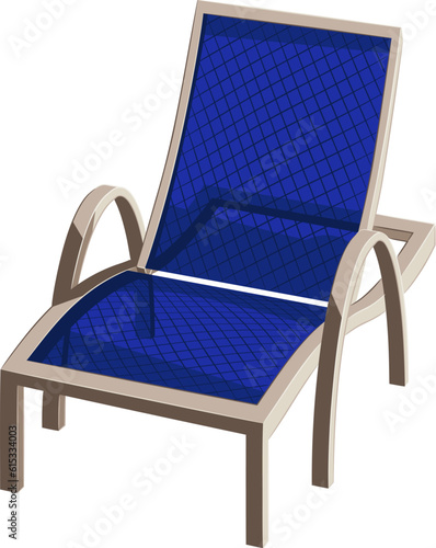 Color illustration of beach sun lounger. 
Vector illustration of chaise longue wave for relaxing on the beach, in the garden, in the patio. Summer adjustable deck chair with armrests in vector.