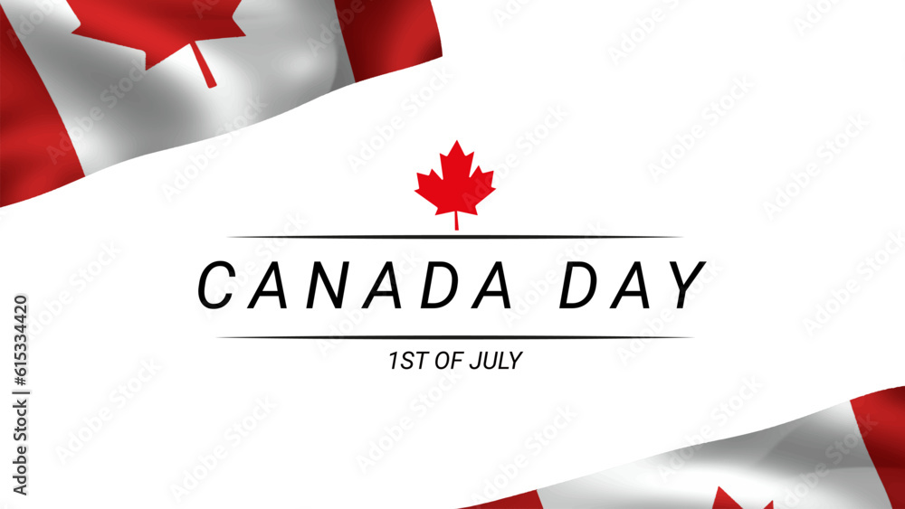 Obraz premium Happy Canada Day Greeting card with red maple leaf and flags. background for the national day of Canada celebration. Happy Canada Day typography design. vector illustration.