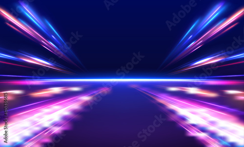 Panoramic high speed technology concept, light abstract background. Electric car and city concept Hitech communication concept innovation background, vector design	