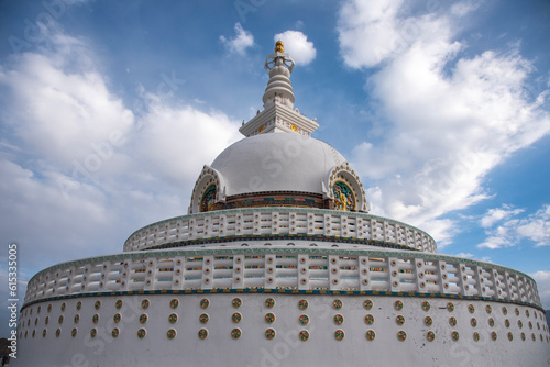 The Shanti Stupa is the most famous landmark in Leh district, Ladakh, northern India