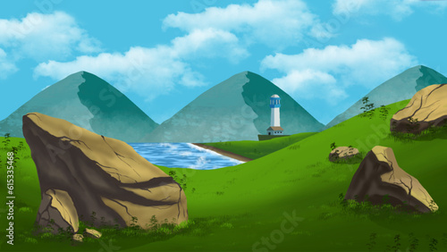 camping in the mountains with sky illustration