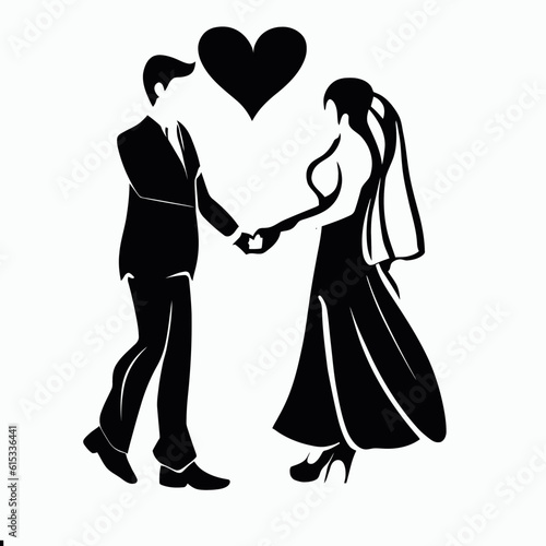 beautiful young couples silhouette vector ,couple black and white silhouette 