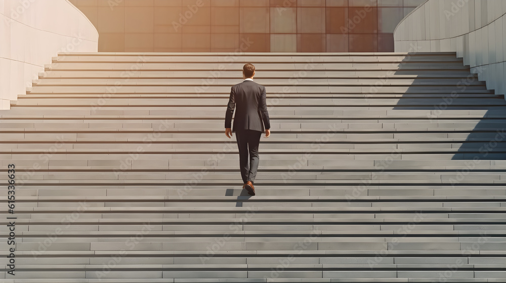 Businessman step up on stair forward. Generative AI