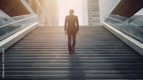 Businessman step up on stair forward. Generative AI