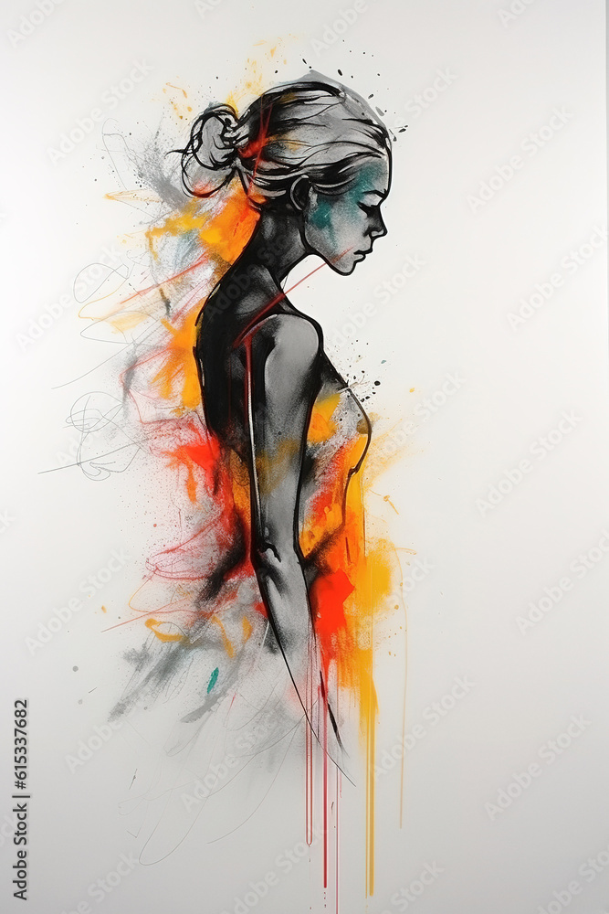 Abstract woman in silhouette, hand drawn side view Abstract woman in silhouette, hand drawn side view