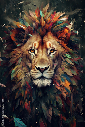 Animal king, stunning lion portrait made with acrylic paint
