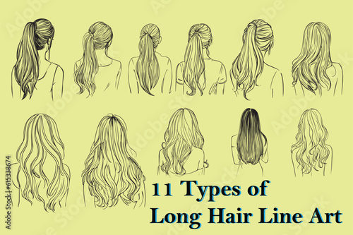 Editable line art of girl's long hair