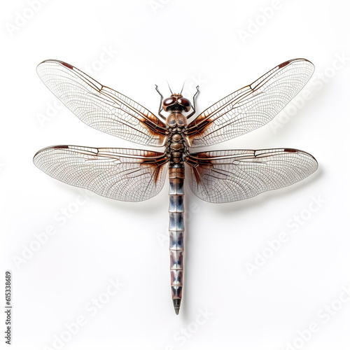 Beautiful dragonfly isolated on white background. Directly above view. Taxidermy. © Cheport