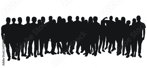 Image sketch outline of the silhouette of the crowd, group of people. Youth, students, business, workers, audience, queue, migration, refugee