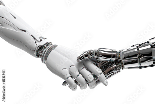 Humanoid robot handshake isolated on transparent background, PNG. Artificial intelligence business deal