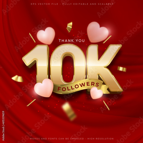 10k thank you social media followers and subscribers with editable font gold style effect
