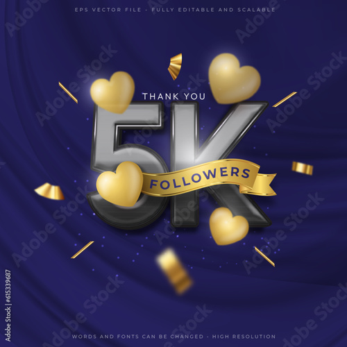 5k thank you social media followers and subscribers with editable font gold style effect