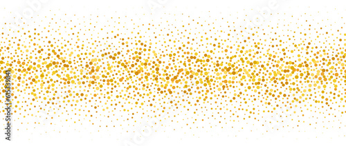 Golden confetti gradient background. Repeating gold glitter pattern. Yellow, orange and golden dots wallpaper. Celebration party decoration. Vector backdrop 