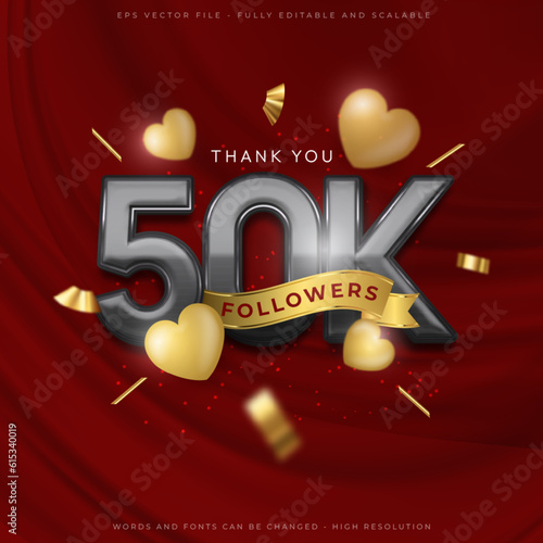 50k thank you social media followers and subscribers with editable font gold style effect