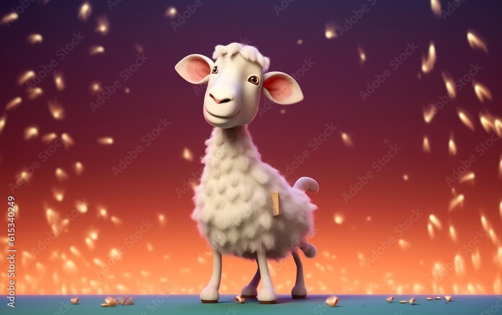 Happy Sheep on Eid Day, Celebrating Eid Al Adha with colorful background, Generative Ai