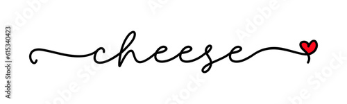 Cheese love. Food vector logo word. Design for t-shirt, poster, banner, menu cafe. Hand drawn calligraphy text. Typography cheese logo with heart symbol. Signboard food text icon cheese.