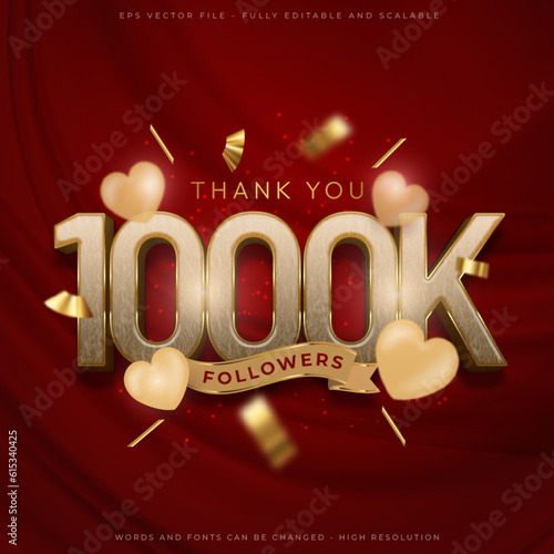 1000k thank you social media followers and subscribers with editable font gold style effect