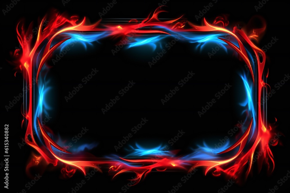 Blue and red fire border and empty space in the middle on black background Generative AI Blue and red fire border and empty space in the middle on black background Generative AI