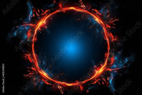 Blue and red fire border and empty space in the middle on black background Generative AI