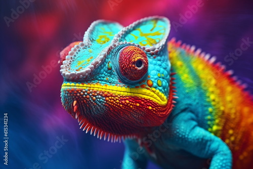 Lizard chameleon on colorful background
