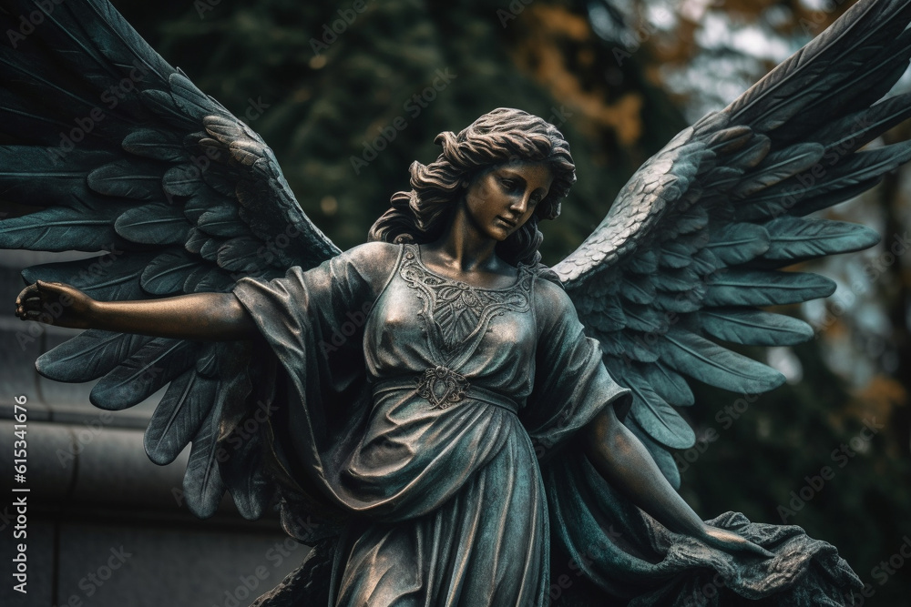 Elegant beauty of a woman angel statue with magnificent outstretched wings, embodying grace, serenity, and ethereal charm in this enchanting sculpture. Ai generated Elegant beauty of a woman angel statue with magnificent outstretched wings, embodying grace, serenity, and ethereal charm in this enchanting sculpture. Ai generated