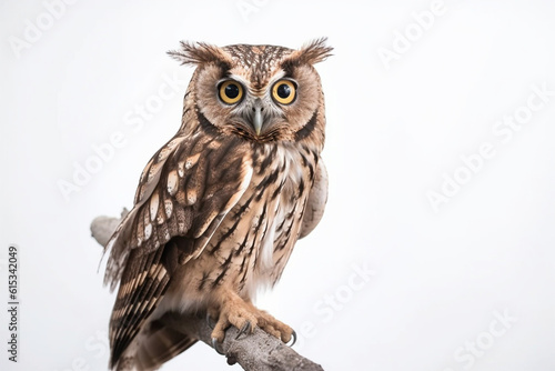 Generaive AI. an owl on a tree branch white background