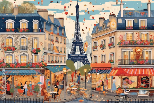 Fototapeta Naklejka Na Ścianę i Meble -  Paris urban landscape. Pattern with houses. Illustration