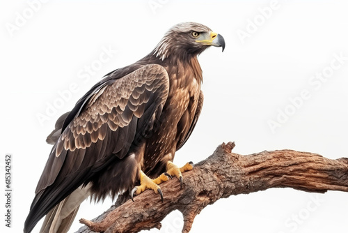 Generaive AI. an eagle on a tree branch white background