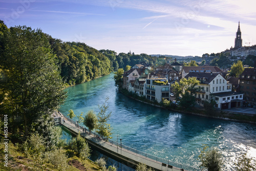 The Beautiful Emerald Waters of the Aare River in Bern Old Town - Switzerland