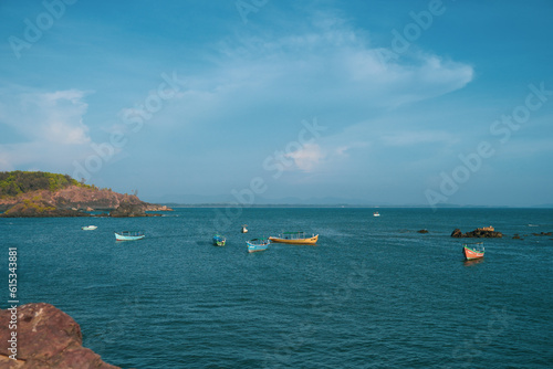 Beach View - Boats and mountains - Gokarna, Tamilnadu, India