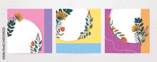 Vector hand drawn lovely summer spring floral flower colourful colorful social media template