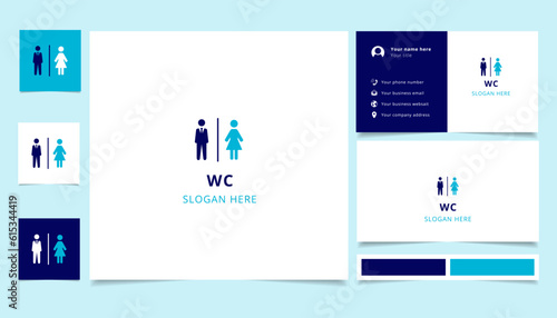 Wc logo design with editable slogan. Branding book and business card template.