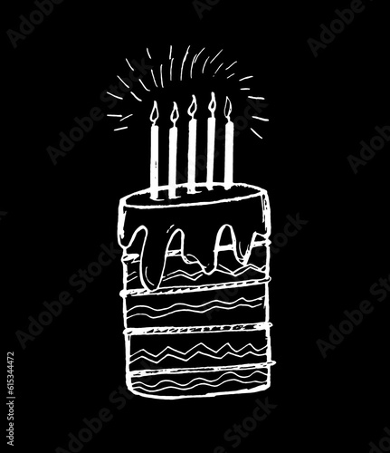  On a black background of white cake with candles