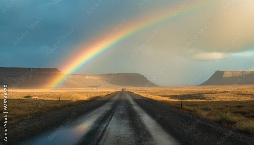 rainbow over road to baffin island