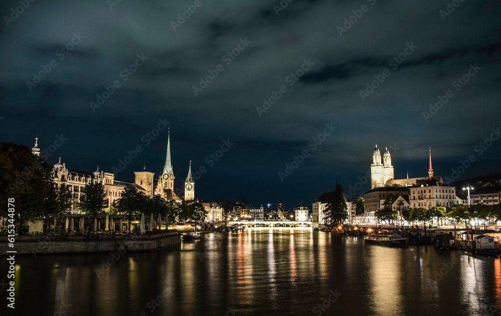 Lake Zurich by Night in Long Exposure - Switzerland Lake Zurich by Night in Long Exposure - Switzerland
