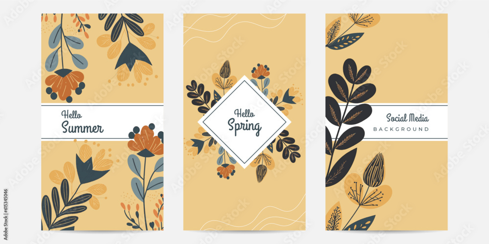 Vector hand drawn spring background summer spring floral flower colourful colorful social media template