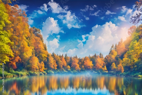 beautiful image of Autumn in the forest next to lake.