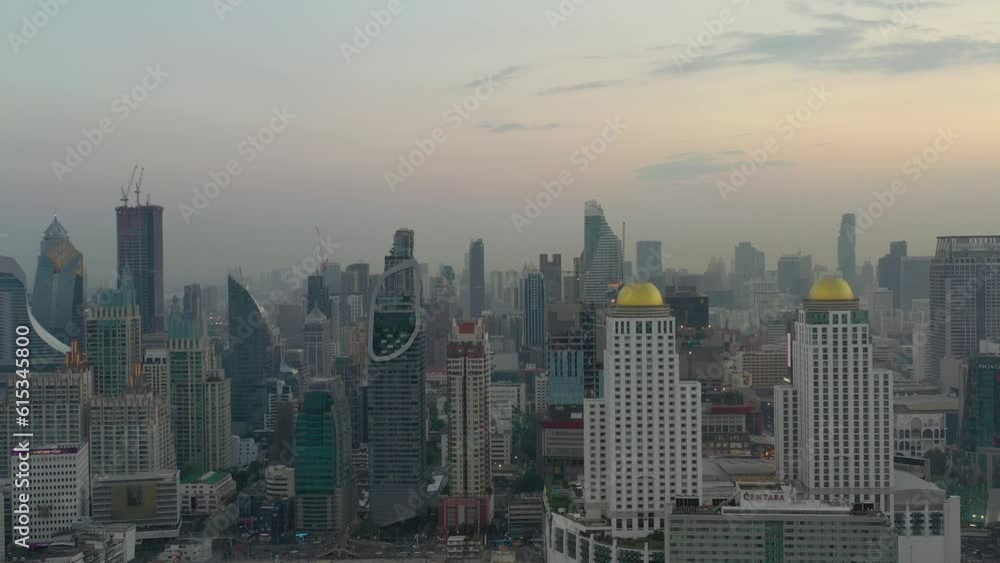 sunset time bangkok city center downtown aerial panorama 4k thailand sunset time bangkok city center downtown aerial panorama 4k thailand