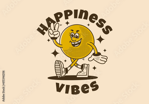 ball head mascot character walking with happy face