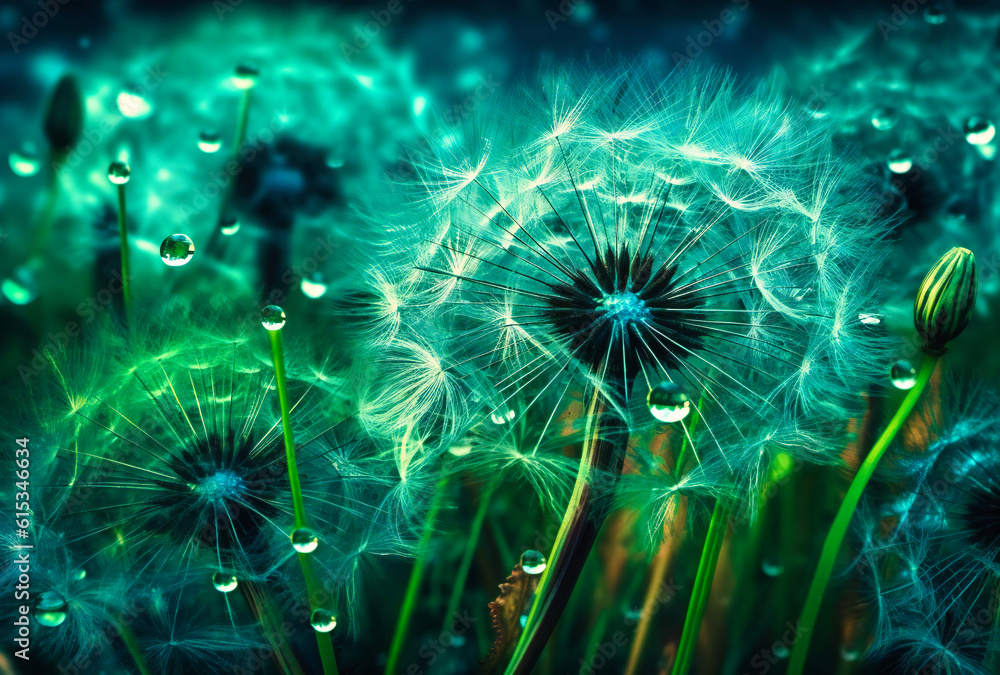 Obraz premium dandelion background with water droplets