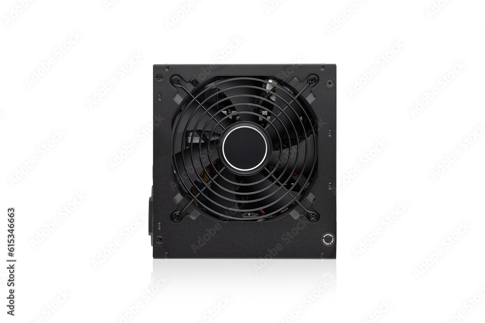 Computer power supply on a white background. Power supply close-up cut out on a white background. Computer power supply on a white background. Power supply close-up cut out on a white background.