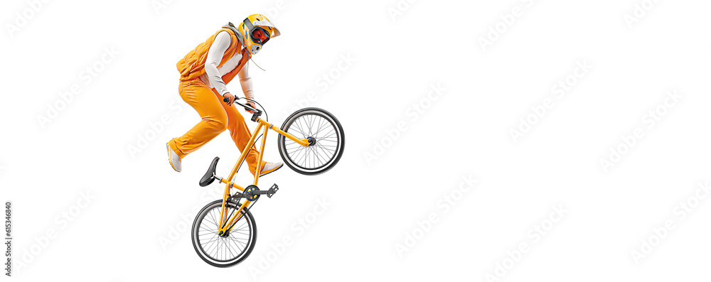 Fototapeta premium Realistic silhouette of a bmx rider, man is doing a trick, isolated on white background. Cycling sport transport. illustration
