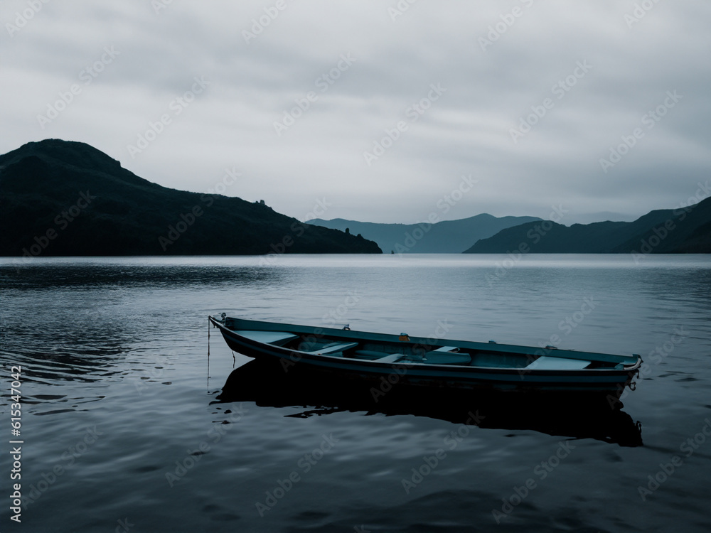 A boat floating on dark water